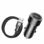Kép 2/6 - Baseus Small Screw Dual USB autós szivargyújtó töltő + USB-C kábel - fekete