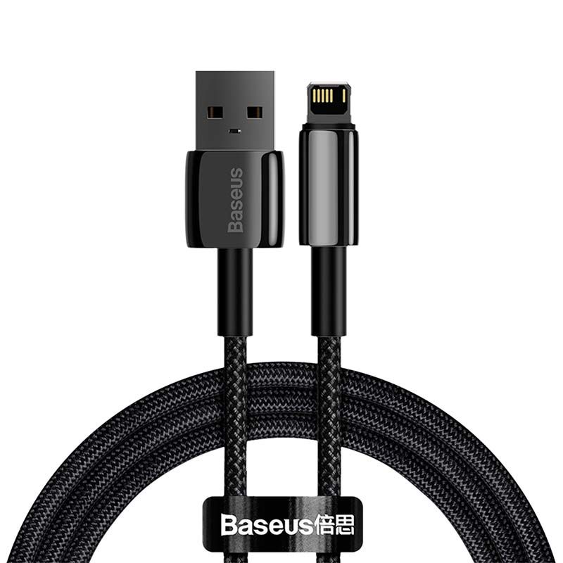 Baseus Tungsten Gold USB - Lightning 2,4A 1m szövet sodrott kábel - fekete