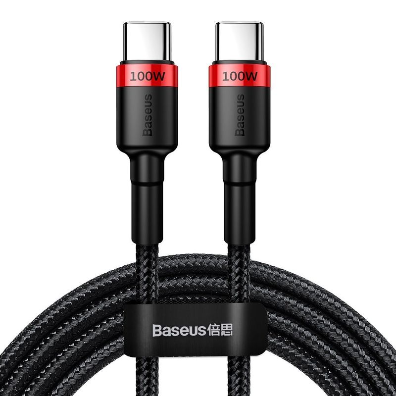 Baseus Cafule USB Type-C - USB Type-C PD2.0 100W 20V 5A 2m szövet sodrott kábel gyorstöltéshez - fekete-piros