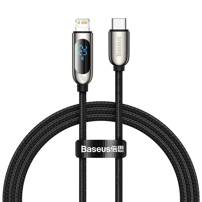 Baseus Display Fast Charging USB-C - Lightning PD 20W 1m kábel kijelzővel - fekete