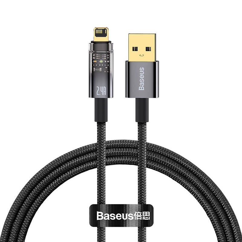 Baseus Explorer Auto Power-Off USB - Lightning 2,4A 1m kábel - fekete