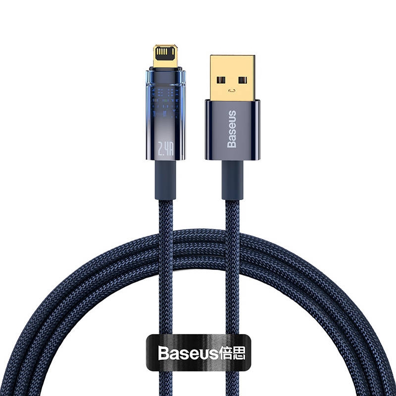 Baseus Explorer Auto Power-Off USB - Lightning 2,4A 1m kábel - sötétkék