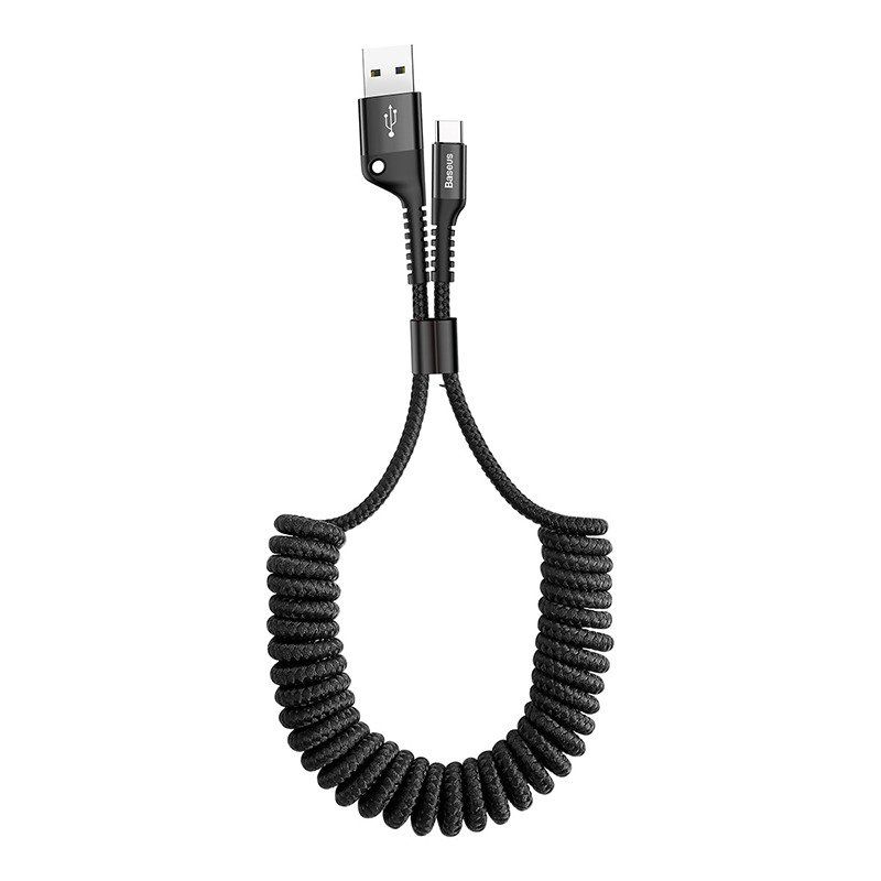 Baseus Fish Eye Spring USB - USB-C 2A 1m spirál kábel törésgátlóval - fekete