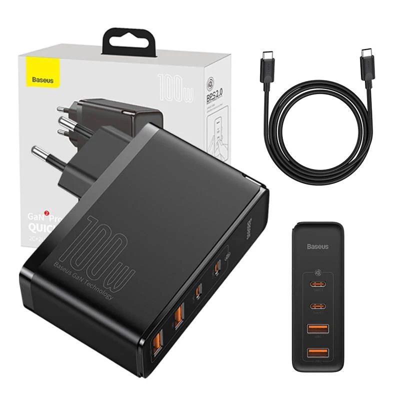 Baseus GaN2 Pro hálózati fali töltő 2xUSB + 2xUSB-C 100W - fekete