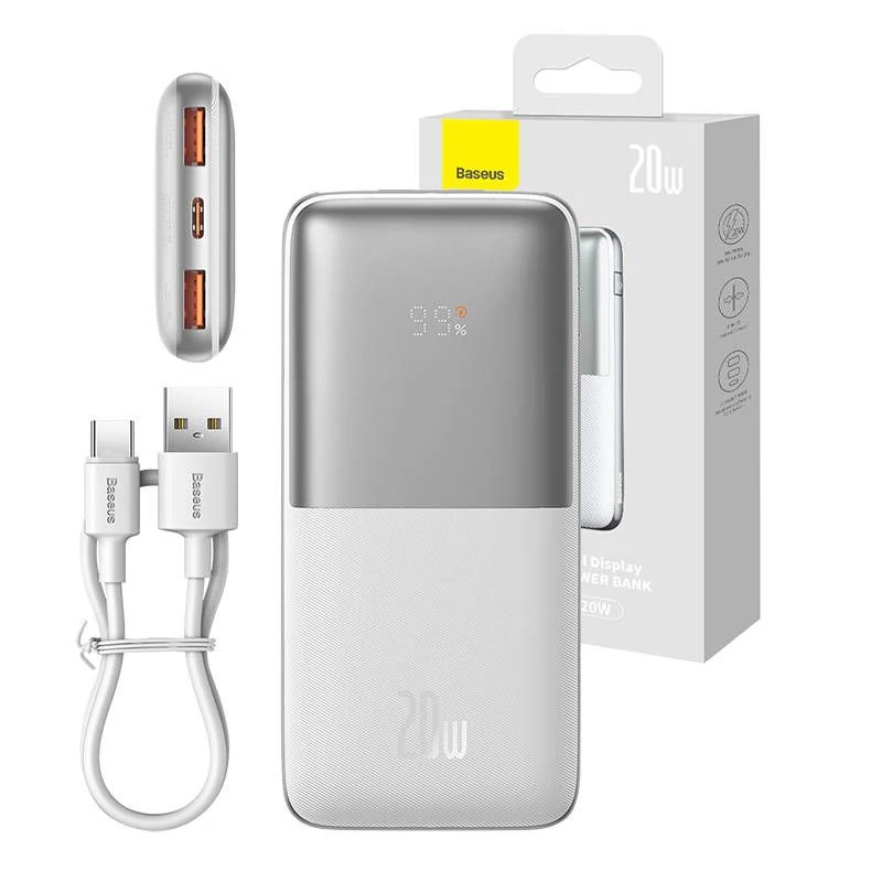 Baseus Bipow Pro 10000mAh 2xUSB + USB-C 20W Power Bank - fehér