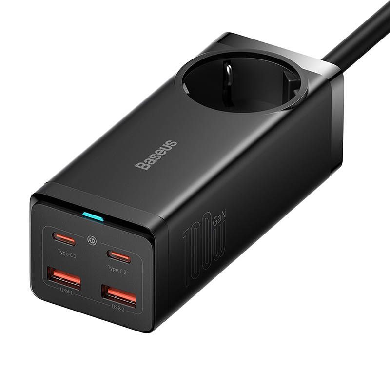Baseus GaN3 Pro Töltő / elosztó, 2xUSB + 2xUSB-C + AC, 100W - fekete