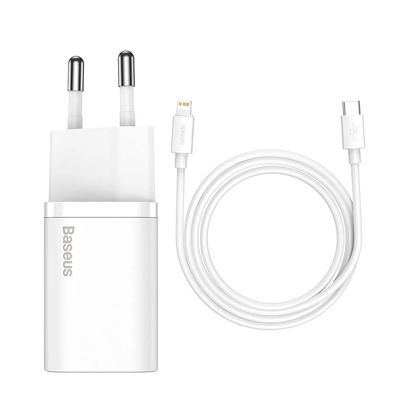 Baseus Super Si 1C 20W hálózati gyorstöltő + 1m USB-C - Lightning kábel - fehér