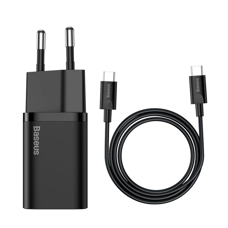 Baseus Super Si 1C fali hálózati USB-C PD töltő 20W + 1m USB-C - USB-C kábel - fekete