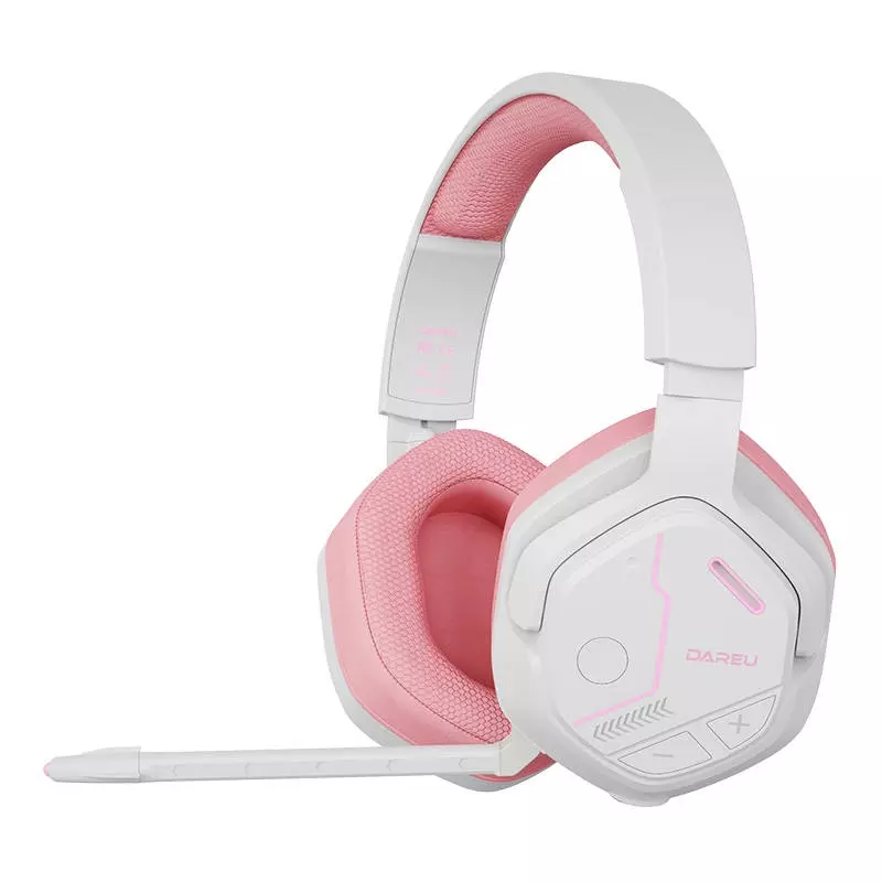 Dareu EH755 Bluetooth / 2,4GHz vezeték nélküli gamer mikrofonos fejhallgató - rózsaszín-fehér