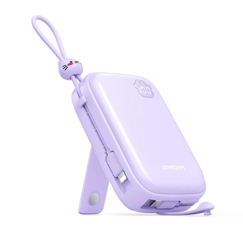 Joyroom JR-L008 Plus Cutie Series 22,5W 20000mAh USB + USB-C + beépített USB-C + Lightning kábel - lila