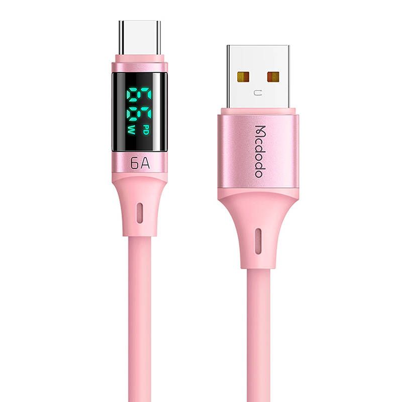 Mcdodo CA-1921 USB - USB-C 6A 1,2m kábel kijelzővel - rózsaszín