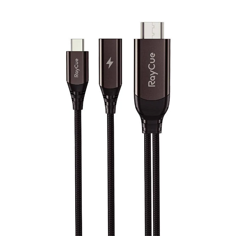 RayCue USB-C - HDMI 2.1 4k30Hz + USB-C PD 2m kábel - fekete