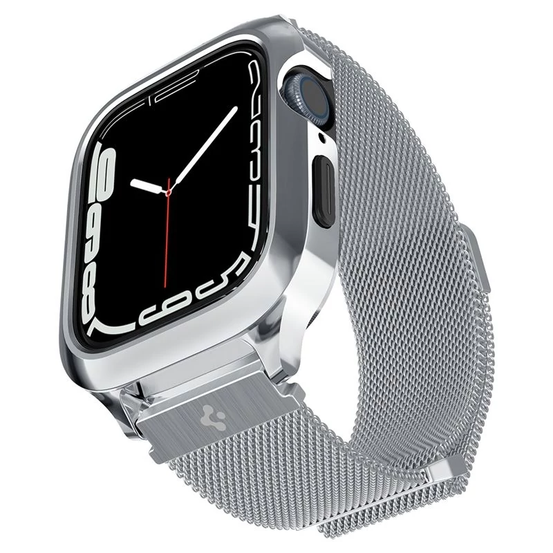 Spigen Metal Fit Pro szíj és tok - Apple Watch 8/7 45mm - ezüst