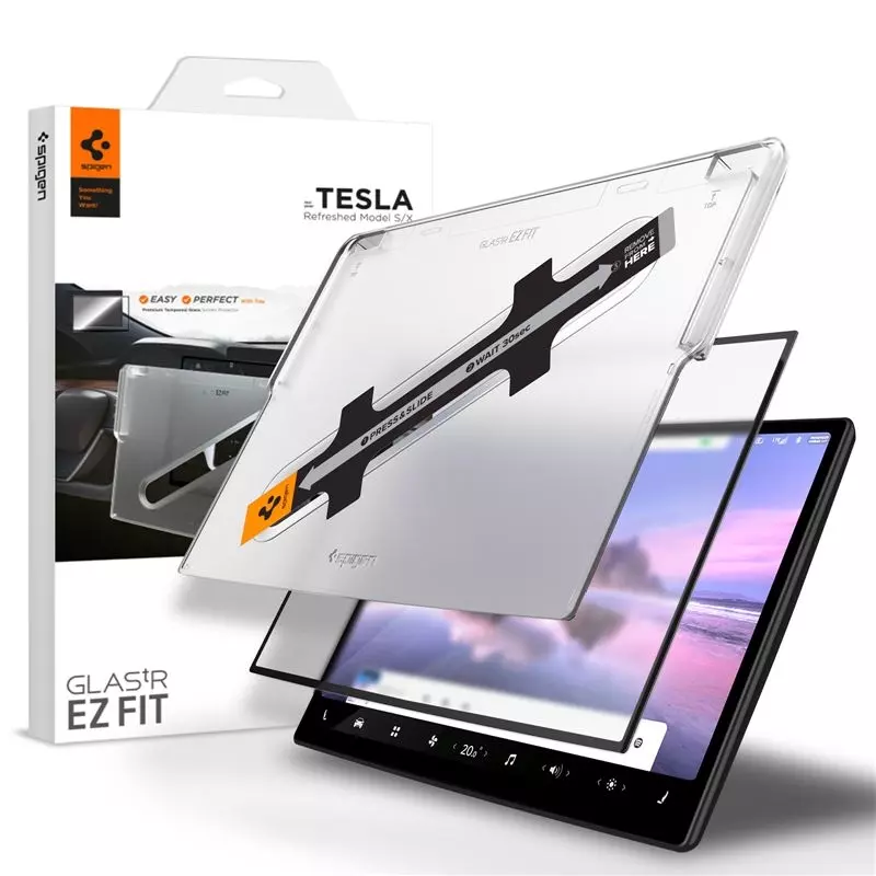 Spigen Tesla Screen Protector tR EZ Fit edzett üveg képernyővédő fekete kerettel - Tesla Model S/X(2021/2022) 17