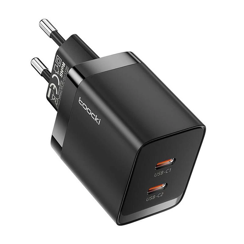 Toocki GaN 2xUSB-C 40W PD hálózati töltő - fekete