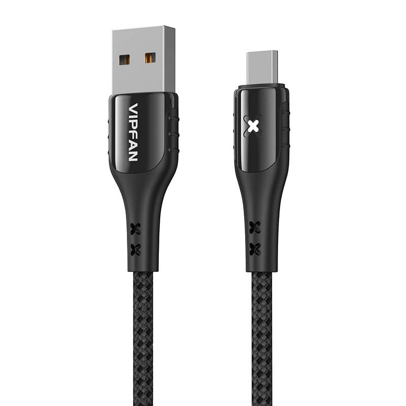 Vipfan Colorful X13 USB - micro-USB 3A 1,2m sodrott kábel - fekete