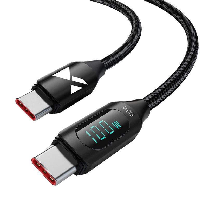Wozinsky WUCCC1 USB-C - USB-C 100W PD 1m kábel kijelzővel gyorstöltéshez - fekete