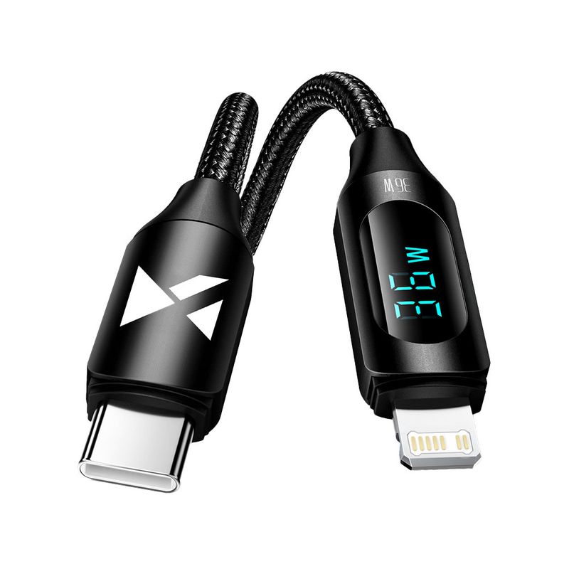 Wozinsky WUCLC2 USB-C - Lightning  36W 1m kábel kijelzővel - fekete