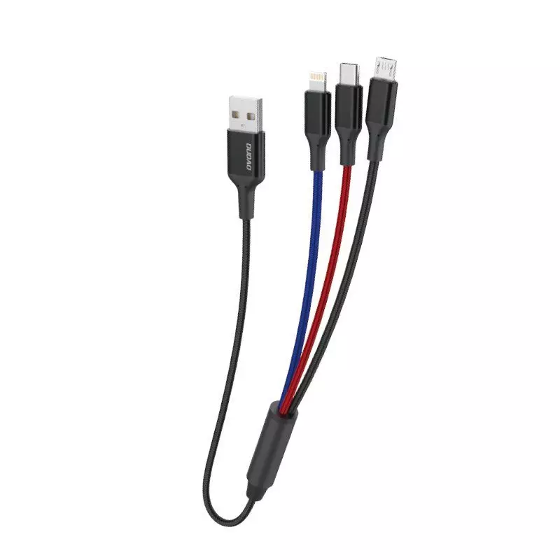 Dudao 3-az-1-ben USB - USB Type-C + Lightning + Micro-USB 5A 38cm kábel - fekete