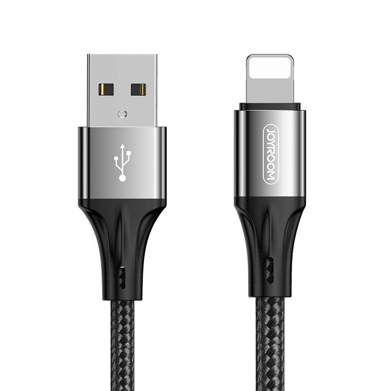Joyroom USB - Lightning 3A 1m szövet sodrott kábel - fekete