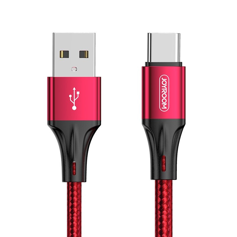 Joyroom USB - USB Type-C 3A 0,2m szövet sodrott kábel - piros