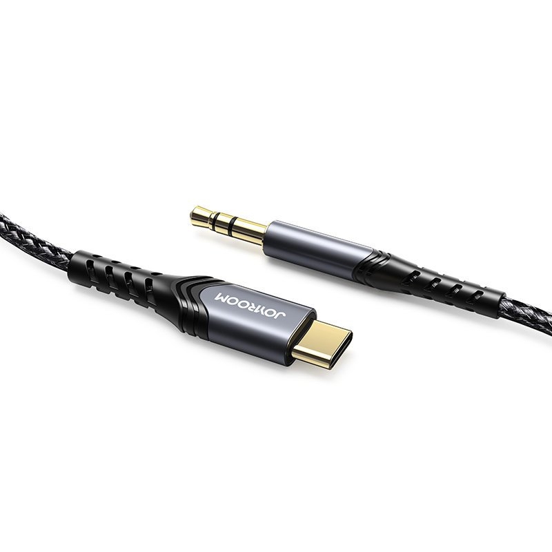 Joyroom HI-FI audio USB-C - 3,5mm jack szövet sodrott 1m kábel - fekete