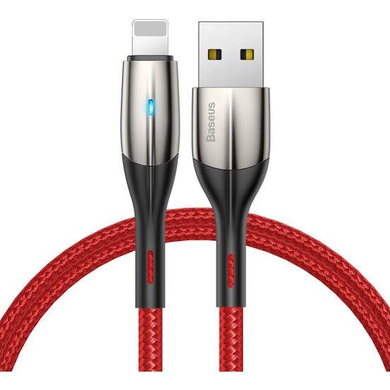 Baseus Horizontal USB - Lightning kábel jelzőfénnyel 2,4A 0,5m - piros