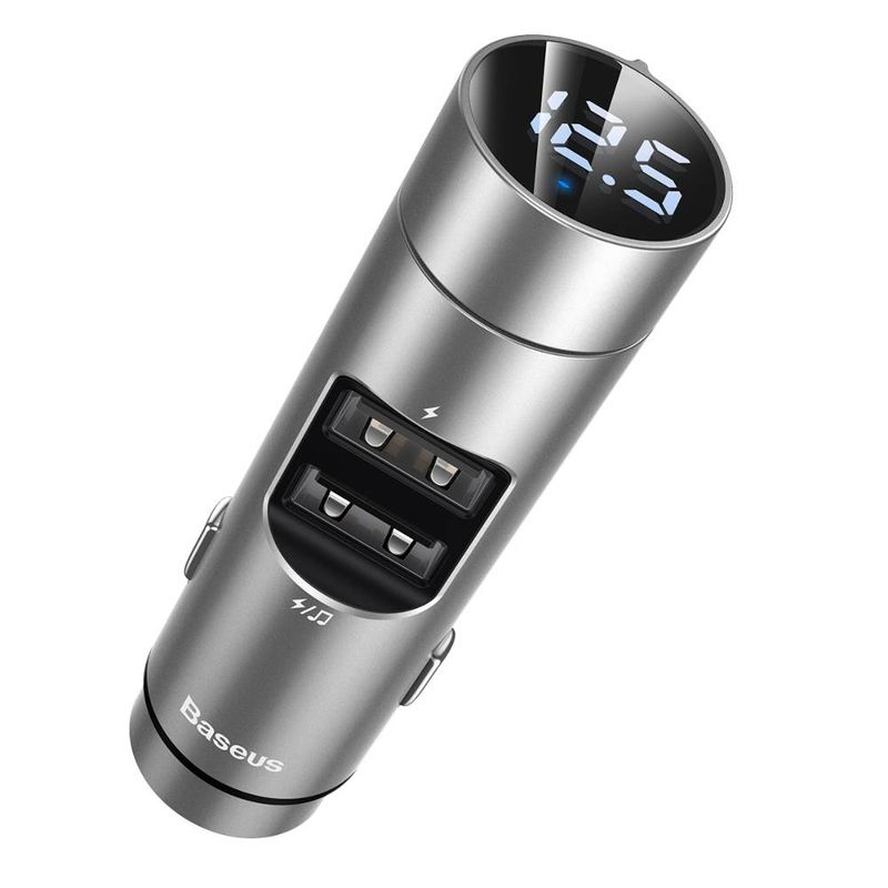 Baseus Energy Column Bluetooth FM Transmitter MP3 2xUSB 3,1A autós töltő kijelzővel - ezüst
