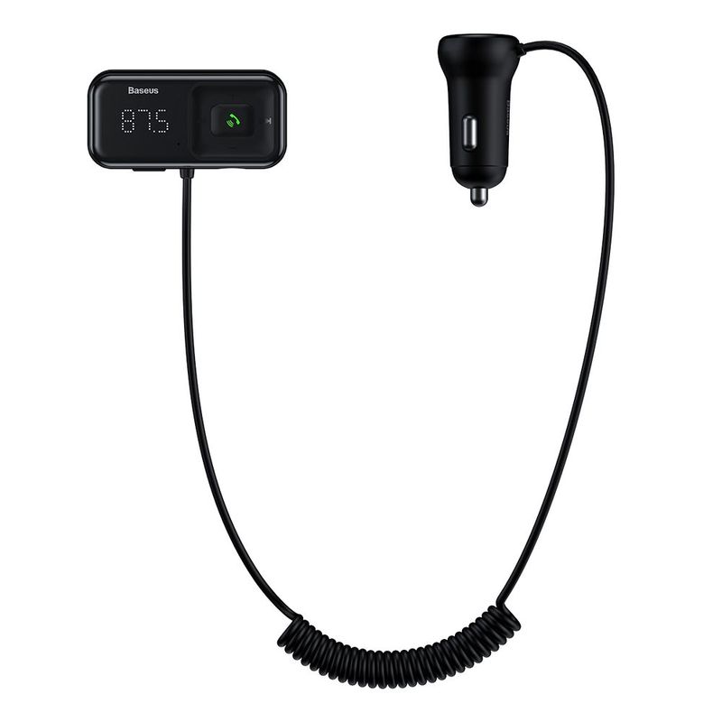 Baseus T-Typed S16 Bluetooth FM Transmitter és autós töltő kijelzővel 2xUSB + MicroSD - fekete