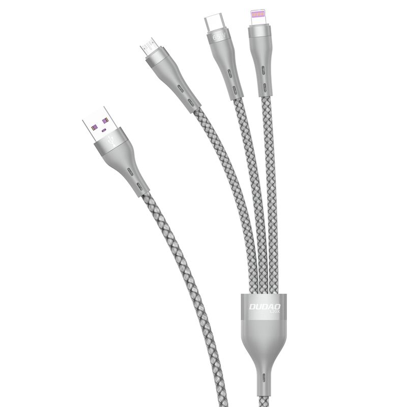 Dudao L20X 3-az-1-ben USB - USB Type-C + Lightning + Micro-USB 65W 1,2m kábel - szürke