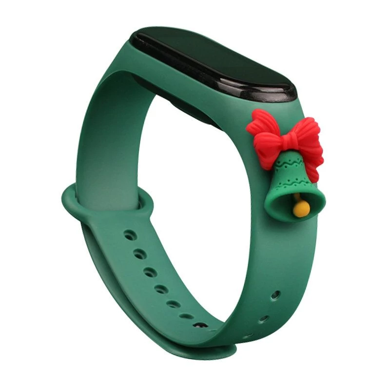 Xmas Mi Band 5 / 6 szilikon szíj - zöld, csengő