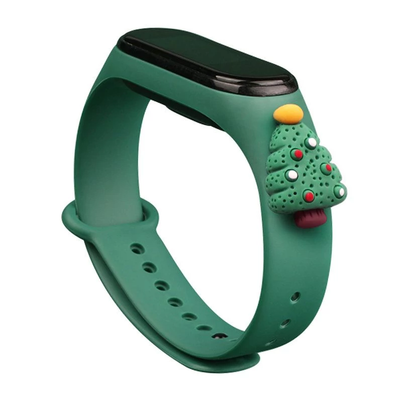 Xmas Mi Band 3 / 4 szilikon szíj - zöld, karácsonyfa