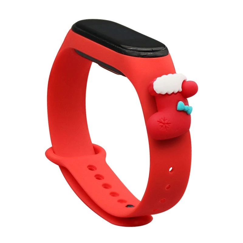 Xmas Mi Band 3 / 4 szilikon szíj - piros, zokni